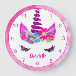 Grande Horloge Ronde Unicorn Flowery Super mignon Fille Personnalisée L