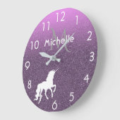 Grande Horloge Ronde Unicorn sur ombre parties scintillant ultra violet (Angle)