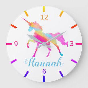Grande Horloge Ronde Unicorne colorée