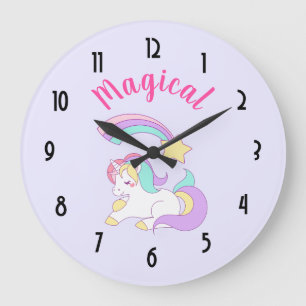 Grande Horloge Ronde Unicorne magique avec Rainbow Shooting Star