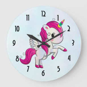 Grande Horloge Ronde Unicorne rose mignonne avec ailes
