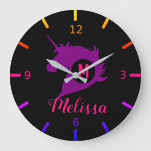 Grande Horloge Ronde Unicorne violette