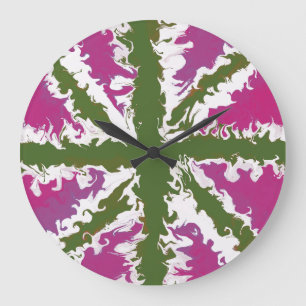 Grande Horloge Ronde Union Jack Peint Royaume-Uni Art rose et vert Déco