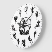 Grande Horloge Ronde Unique Cute Fairy Black Silhouettes Themed (Angle)