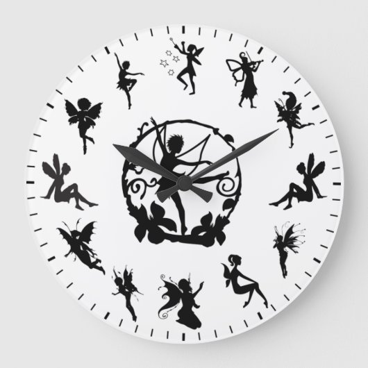 Grande Horloge Ronde Unique Cute Fairy Black Silhouettes Themed (Recto)