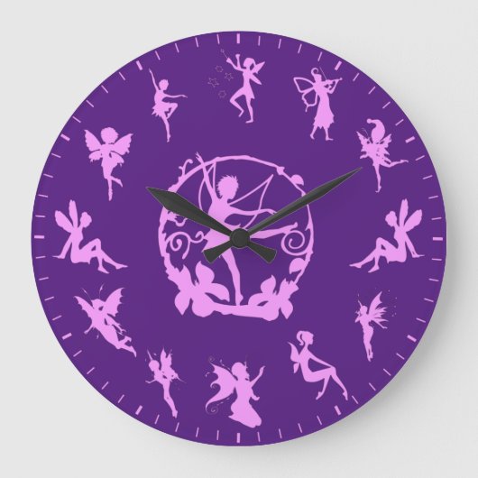 Grande Horloge Ronde Unique Cute Fairy Pink Silhouettes Themed (Recto)