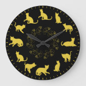 Grande Horloge Ronde Unique Cute Gold Cat Silhouettes Themed (Recto)