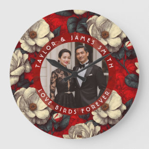 Grande Horloge Ronde Uniques Gardenias Rouges Esthétique Mariage Vintag