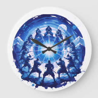 Grande Horloge Ronde Unité de Samouraï Art à l'encre bleue japonaise Ci