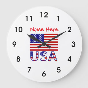 Grande Horloge Ronde USA États-Unis Amérique Drapeau Rouge Personnalisé