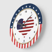 Grande Horloge Ronde USA Patriotic Military Heart Wall Clock (Angle)