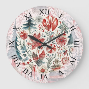 Grande Horloge Ronde Vacances Arbres, Vacances d'hiver design fantaisis