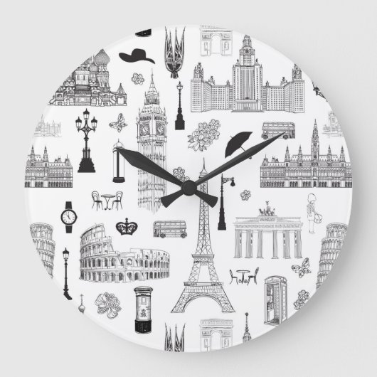 Grande Horloge Ronde Vacances En Europe Motif (Recto)