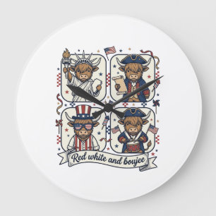 Grande Horloge Ronde Vache écossaise patriotique rouge blanc et boujee