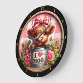 Grande Horloge Ronde Vache Highland charmante (Angle)