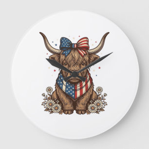 Grande Horloge Ronde Vache Highland Patriotique Vintage