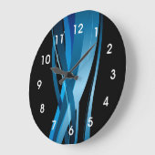 Grande Horloge Ronde Vague bleue moderne Abstraite (Angle)