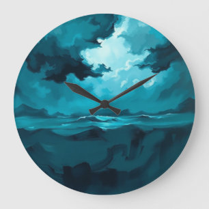 Grande Horloge Ronde Vagues Océaniques Houleuses Sous un Ciel Orageux –