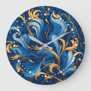 Grande Horloge Ronde Vagues royales de fantaisie Tourbillons de bleu et