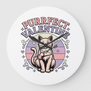 Grande Horloge Ronde Valentin chat parfait Amour de la Saint-Valentin V