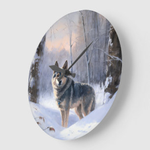 Grande Horloge Ronde Vallhund suédois Laisser neiger Noël