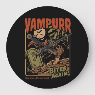 Grande Horloge Ronde Vampurr Mords Encore ! Drôle de Chat Halloween Vin