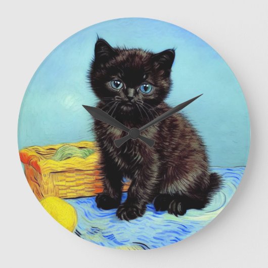 Grande Horloge Ronde Van Gogh Black Kitten avec fils (Recto)
