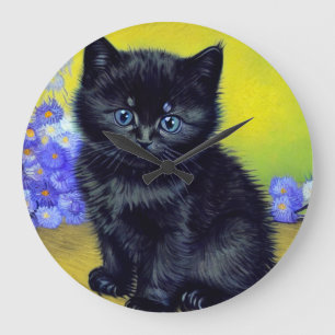Grande Horloge Ronde Van Gogh Chat noir Fleurs violettes