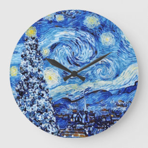 Grande Horloge Ronde Van Gogh - La Nuit étoilée - Blancs Noël