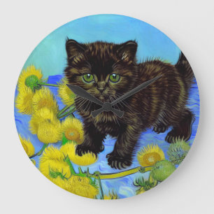 Grande Horloge Ronde Van Gogh Style Chat avec tournesol