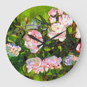 Grande Horloge Ronde Van Gogh Vie morte avec des roses roses roses