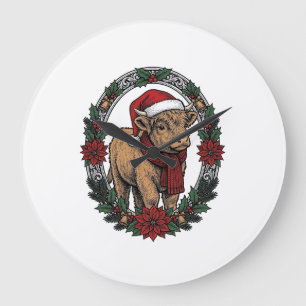 Grande Horloge Ronde Veau de Noël Vintage Gravure Fête T-Shirt