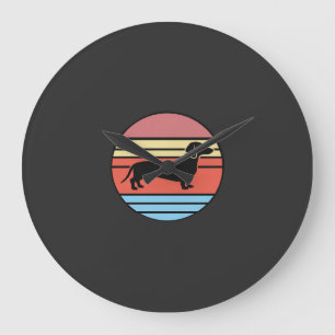 Grande Horloge Ronde Vecteur de coucher de soleil rétro teckel