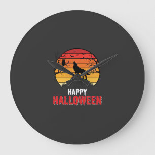 Grande Horloge Ronde Vecteur de loup de coucher de soleil d'Halloween h