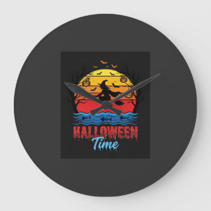 Grande Horloge Ronde Vecteur de sorcière de coucher de soleil d'Hallowe