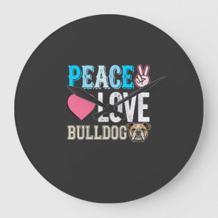Grande Horloge Ronde Vecteur Peace Love Bulldog