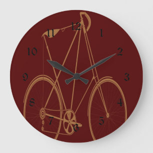 Grande Horloge Ronde Vélo Vintage antique Cycliste Tan Rouge