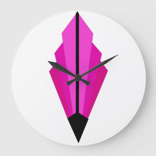 Grande Horloge Ronde Ventilateur Art déco Motif en rose et framboise