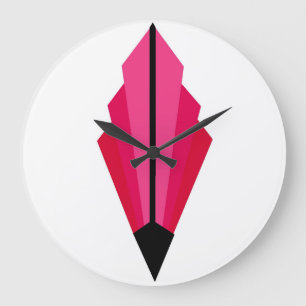 Grande Horloge Ronde Ventilateur Art déco Motif en rouge
