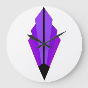 Grande Horloge Ronde Ventilateur Art déco Motif violet