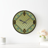 Grande Horloge Ronde Ventilateur chic vert et noir Art déco Motif Monog (Maison)