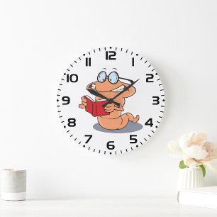 Grande Horloge Ronde Ver de terre amateur de lecture lisant un livre