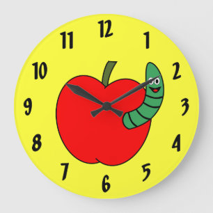 Grande Horloge Ronde Ver vert pomme rouge