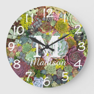 Grande Horloge Ronde Verdure colorée Succulents