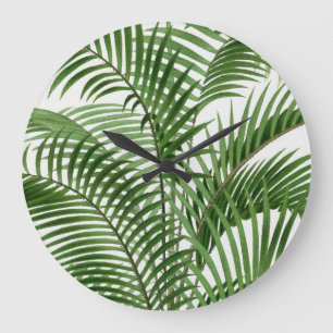 Grande Horloge Ronde Verdure tropicale Aquarelle Palm Tree Feuilles