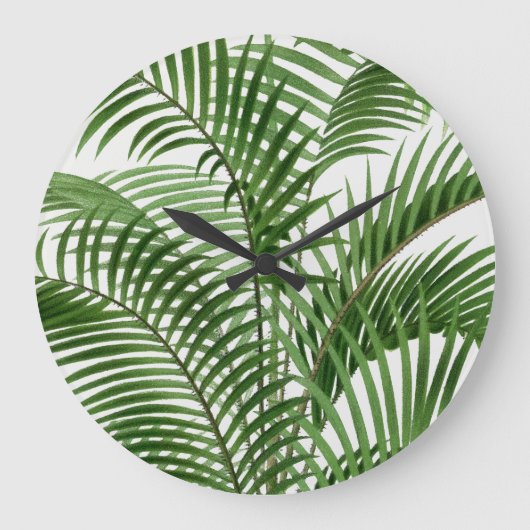 Grande Horloge Ronde Verdure tropicale Aquarelle Palm Tree Feuilles (Recto)