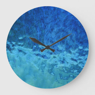 Grande Horloge Ronde verre bleu et aqua abstrait