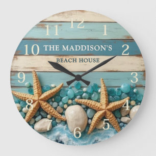 Grande Horloge Ronde Verre de mer et bois de plage Nautilus - Bleu sarc
