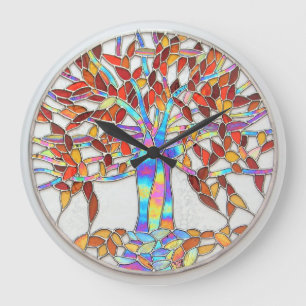 Grande Horloge Ronde Verre en verre "Arbre d'Enchantement" version 2