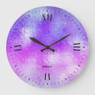 Grande Horloge Ronde verre iridescente ombre bleu à rose
